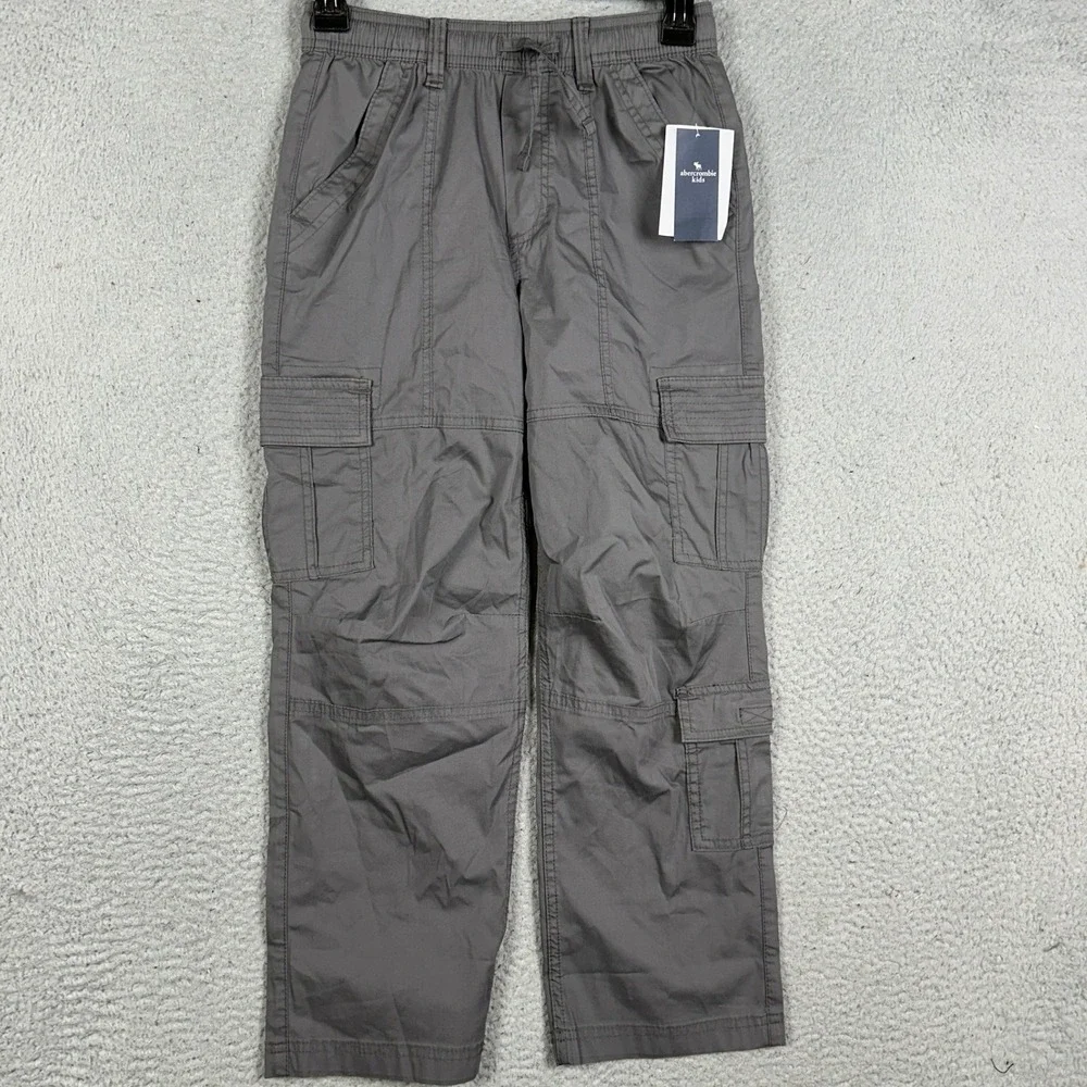 NEW Abercrombie Kids Baggy Pants Boys 9-10 Grey Cargo Hiking Outdoor Stretch